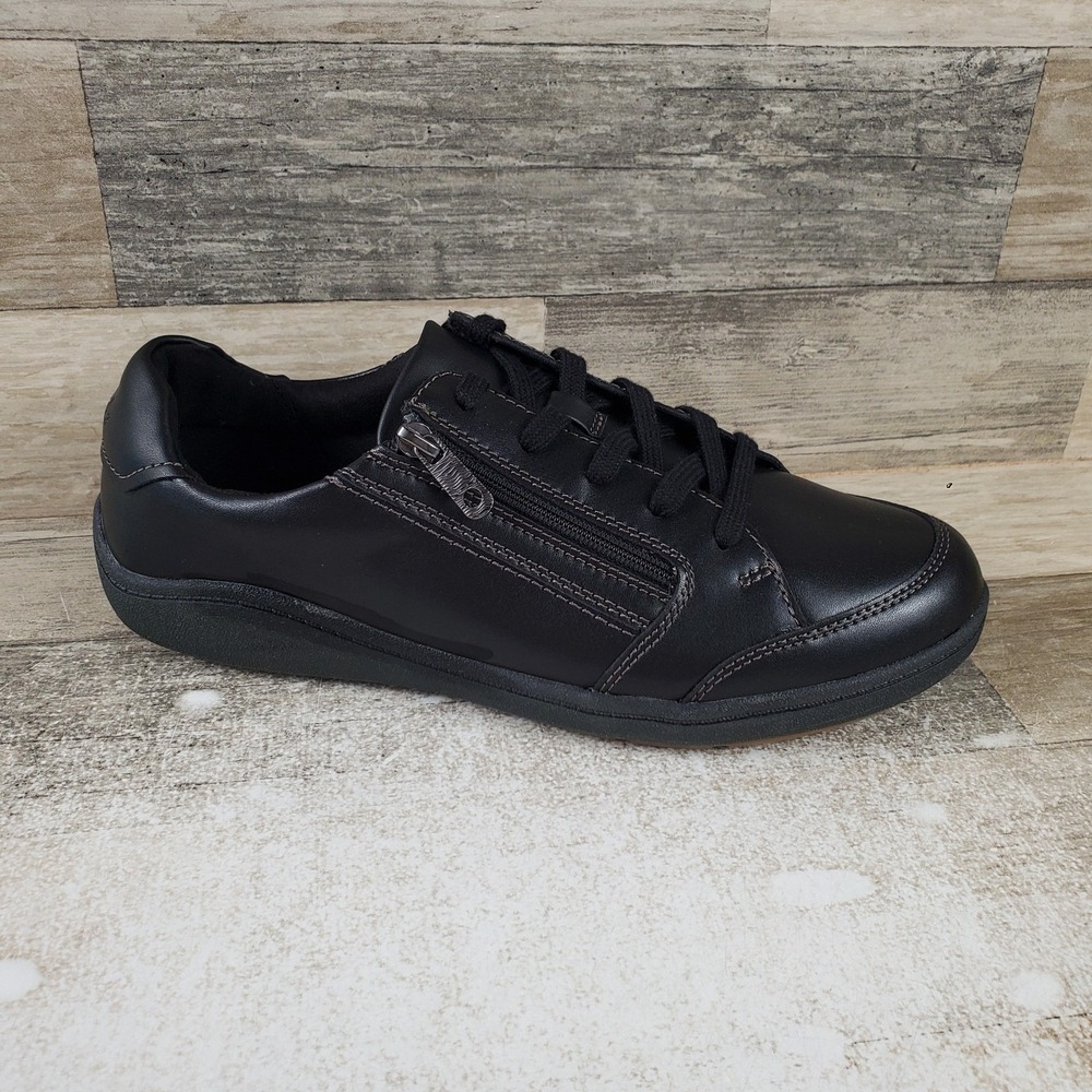 Clarks Bryianne Bayla Womens Shoes Sz 10 Black Leather Side Zipper Sneakers